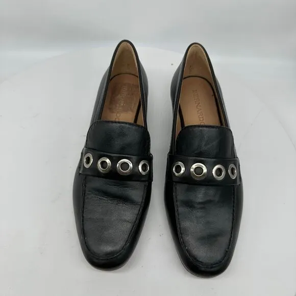 NWOB Bernardo Black Eyelet Leather Slip On Casual Loafers Womens Size 6.5