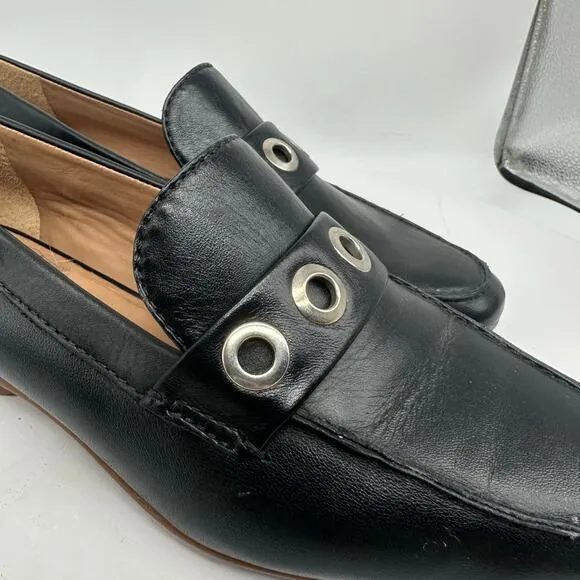 NWOB Bernardo Black Eyelet Leather Slip On Casual Loafers Womens Size 6.5
