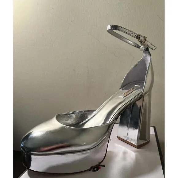 NWOB LARROUDE Ari Metallic Leather Ankle-Strap Platform Sandals US SZ 9.5 $350