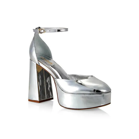 NWOB LARROUDE Ari Metallic Leather Ankle-Strap Platform Sandals US SZ 9.5 $350