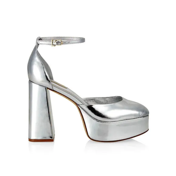 NWOB LARROUDE Ari Metallic Leather Ankle-Strap Platform Sandals US SZ 9.5 $350