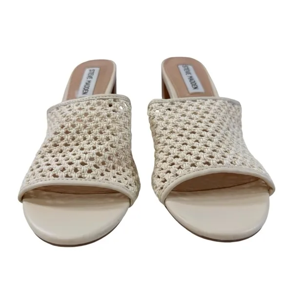 NWOB Steve Madden Cataleya Woven Net Wooden Block Heel Slide Sandals Size 9M