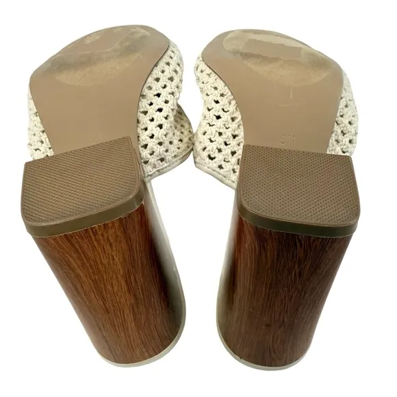 NWOB Steve Madden Cataleya Woven Net Wooden Block Heel Slide Sandals Size 9M