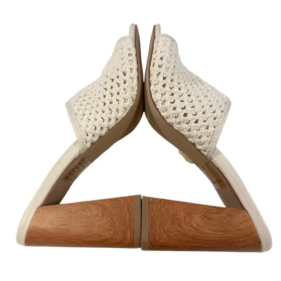 NWOB Steve Madden Cataleya Woven Net Wooden Block Heel Slide Sandals Size 9M