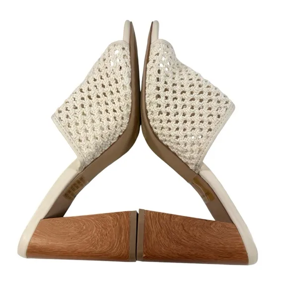 NWOB Steve Madden Cataleya Woven Net Wooden Block Heel Slide Sandals Size 9M
