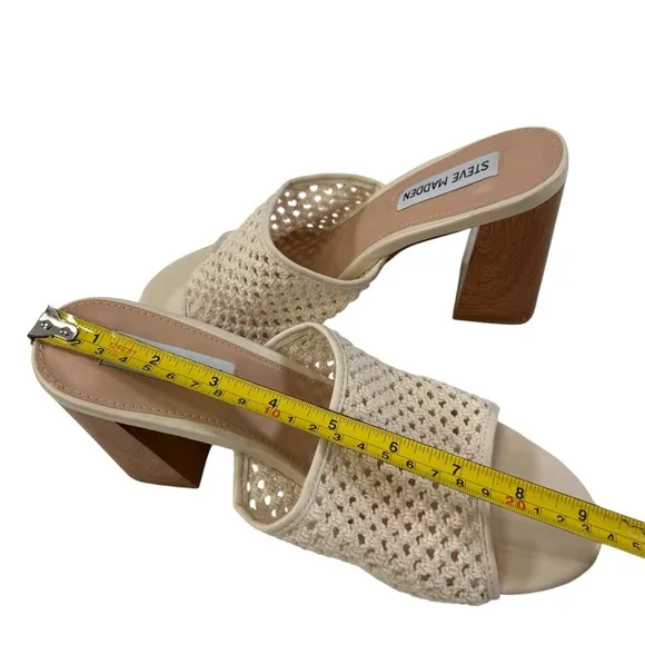 NWOB Steve Madden Cataleya Woven Net Wooden Block Heel Slide Sandals Size 9M