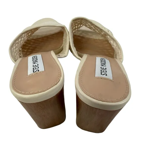 NWOB Steve Madden Cataleya Woven Net Wooden Block Heel Slide Sandals Size 9M