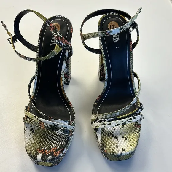 NWOB Zara Reptile/Snake Platform Heels Sandals Size 10.5 US 41 Europe