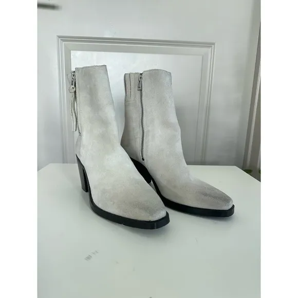 NWOT AllSaints Cohen Suede Distressed Boots Stone White Sz. 8