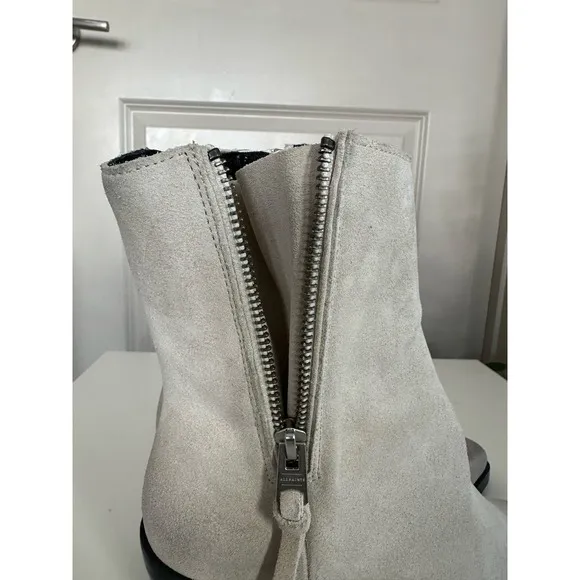 NWOT AllSaints Cohen Suede Distressed Boots Stone White Sz. 8