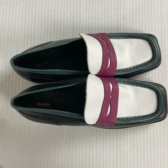 NWOT‎ Anthropologie x Maeve Square Toe Multicolor Leather Penny Loafers EU40