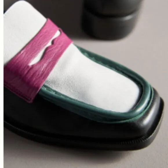 NWOT‎ Anthropologie x Maeve Square Toe Multicolor Leather Penny Loafers EU40