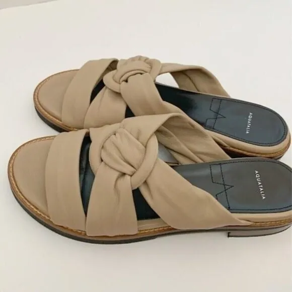 NWOT Aquatalia Italy Harley Leather Slip on Strappy Flat Summer Slide Sandals