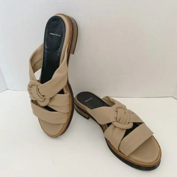 NWOT Aquatalia Italy Harley Leather Slip on Strappy Flat Summer Slide Sandals