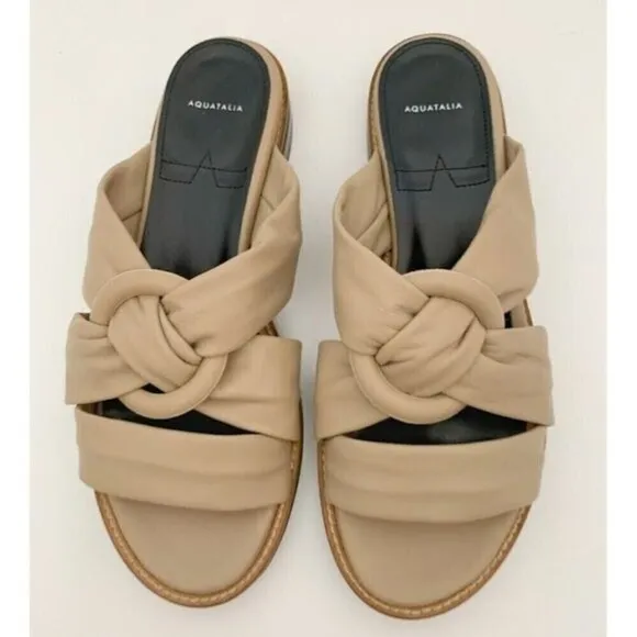 NWOT Aquatalia Italy Harley Leather Slip on Strappy Flat Summer Slide Sandals