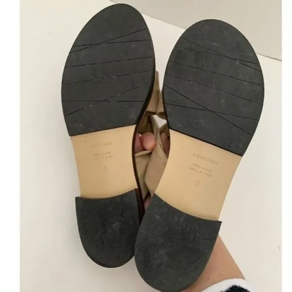 NWOT Aquatalia Italy Harley Leather Slip on Strappy Flat Summer Slide Sandals