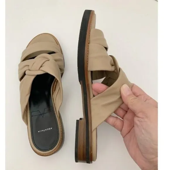 NWOT Aquatalia Italy Harley Leather Slip on Strappy Flat Summer Slide Sandals