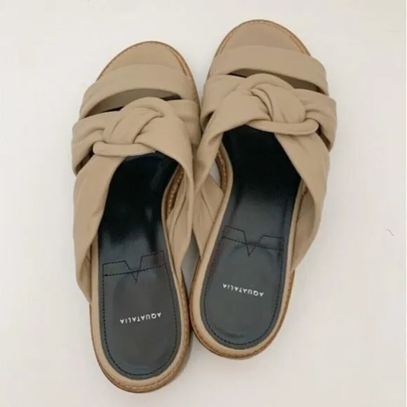 NWOT Aquatalia Italy Harley Leather Slip on Strappy Flat Summer Slide Sandals