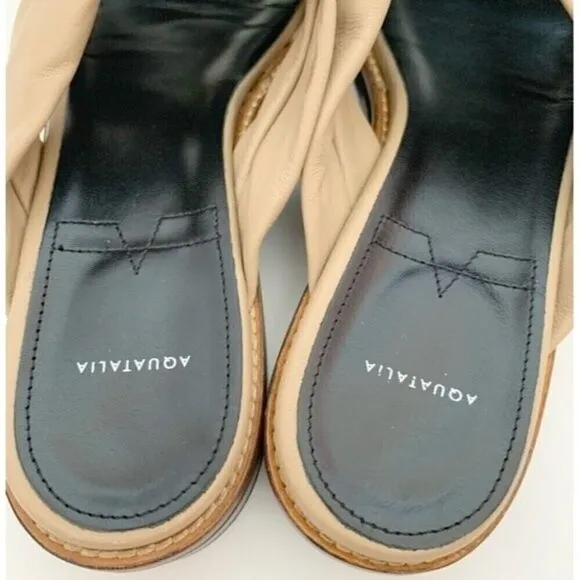 NWOT Aquatalia Italy Harley Leather Slip on Strappy Flat Summer Slide Sandals