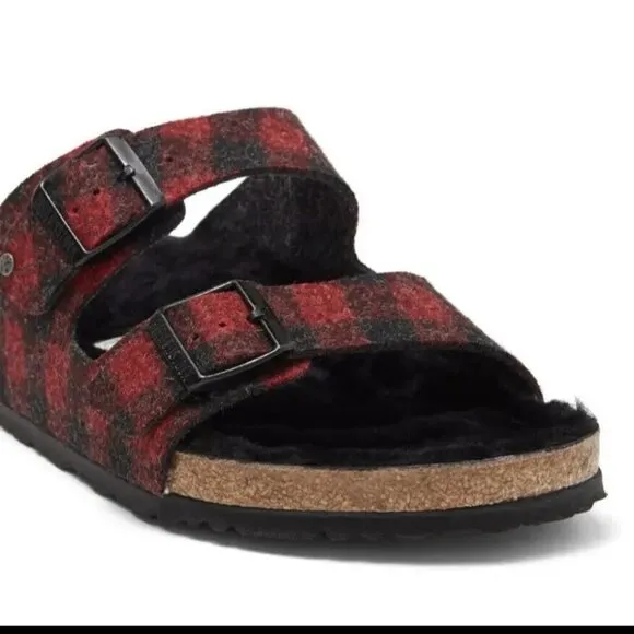 NWOT Birkenstock Women’s Arizona Rivet Black/Red Plaid Wool / Shearling Lined