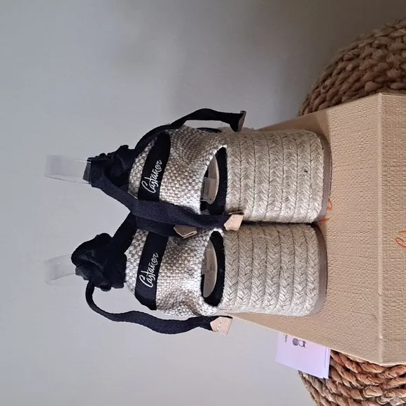 NWOT Castaner Womens Tina 3.25&quot; Wedge Black Canvas Espadrille Sandals EU38/US7.5