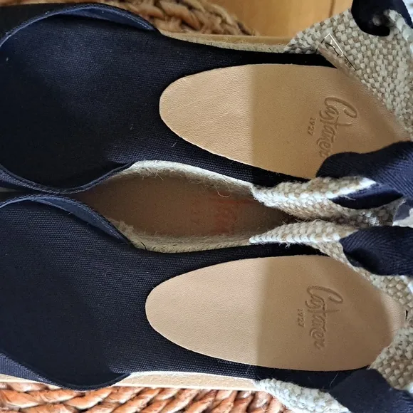 NWOT Castaner Womens Tina 3.25&quot; Wedge Black Canvas Espadrille Sandals EU38/US7.5