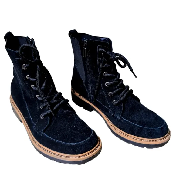 NWOT Crown Vintage Boots Shay Ankle Black Suede Leather Lace Up Women's Size 9.5