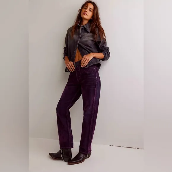 NWOT Free People First Class Low Rise Velvet Straight Jeans Pants Size 27