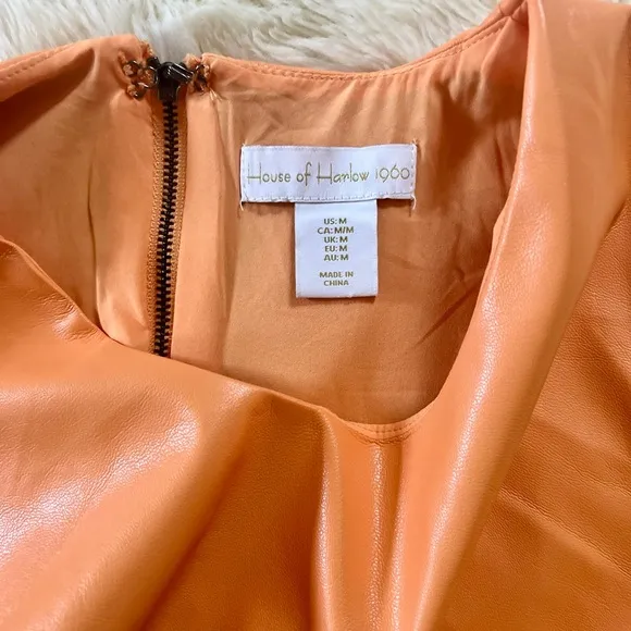 NWOT House of Harlow, Vegan Leather Papaya/Orange Dress Size Small