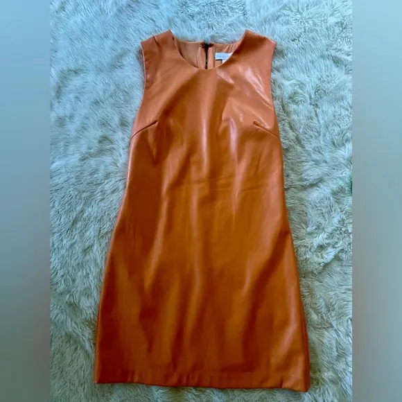 NWOT House of Harlow, Vegan Leather Papaya/Orange Dress Size Small