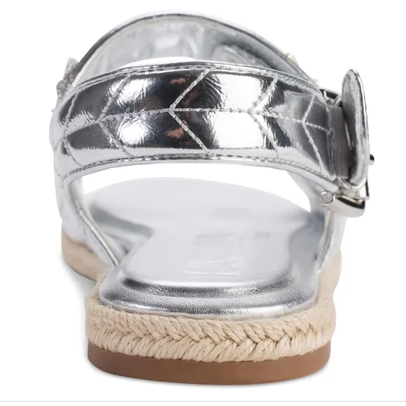 NWOT KARL LAGERFELD PARIS Metallic Silver Quilted Flat Sandals Size US 9