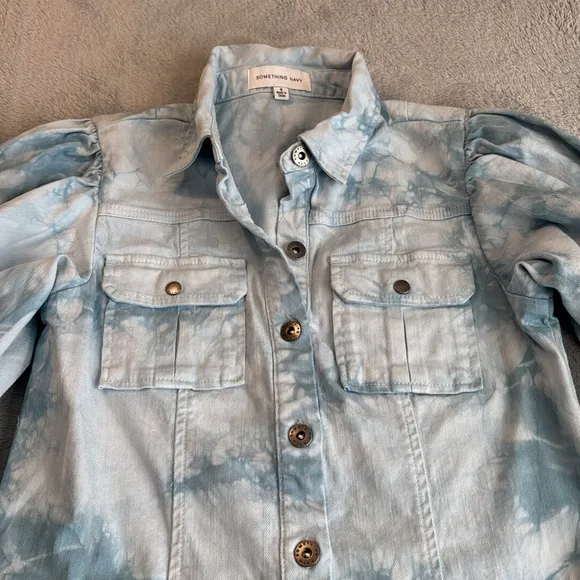 NWOT Something Navy Eleanor Puff Sleeve Button Down Denim Dress Size Small