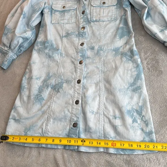 NWOT Something Navy Eleanor Puff Sleeve Button Down Denim Dress Size Small