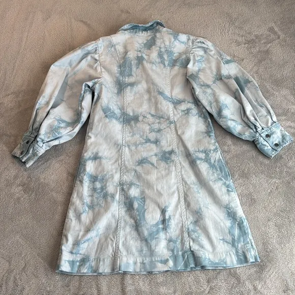 NWOT Something Navy Eleanor Puff Sleeve Button Down Denim Dress Size Small