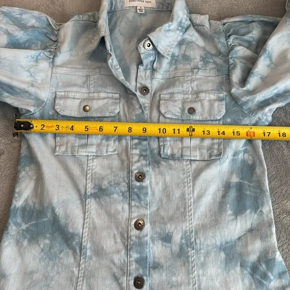 NWOT Something Navy Eleanor Puff Sleeve Button Down Denim Dress Size Small