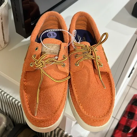 Nwot Sperry X Brooks Brothers A/O Cup 3 Eye Loafers Men 8.5 Orange leather suede