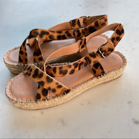 NWOT The Malia Espadrille Sandal in Leopard Calf Hair
