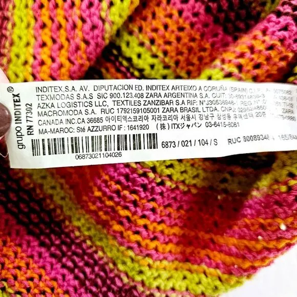 NWOT Zara Crochet Open Knit Colorful Striped High Neck Sleeveless Midi Dress s