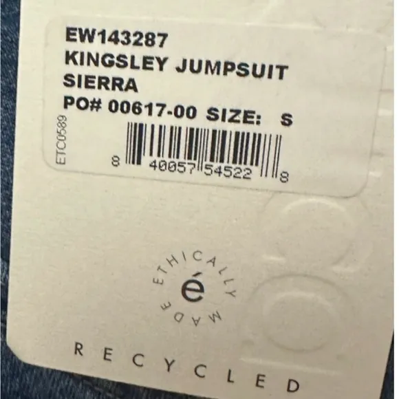 NWT $249 Etica Kinsley Denim Jumpsuit