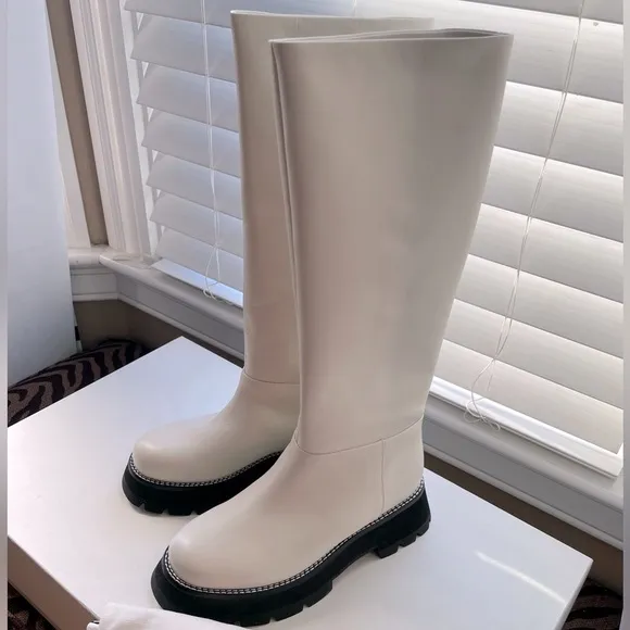 🤍NWT 3.1 Phillip Lim Kate Lug-sole Tube Boots in leather white black, 39, 9 US