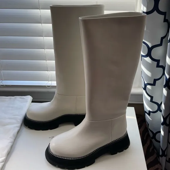 🤍NWT 3.1 Phillip Lim Kate Lug-sole Tube Boots in leather white black, 39, 9 US