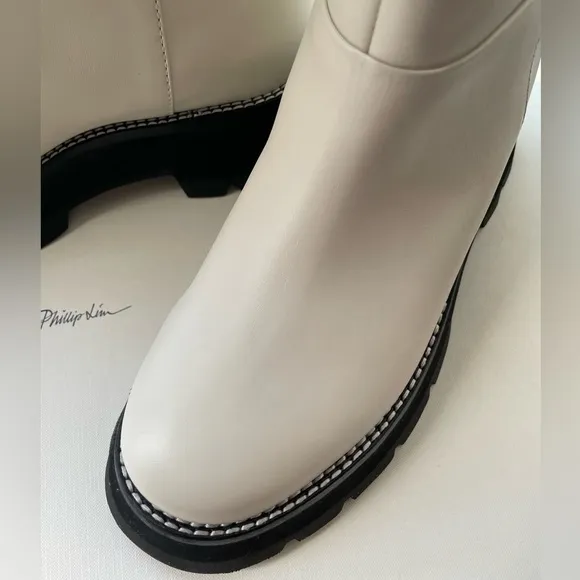 🤍NWT 3.1 Phillip Lim Kate Lug-sole Tube Boots in leather white black, 39, 9 US