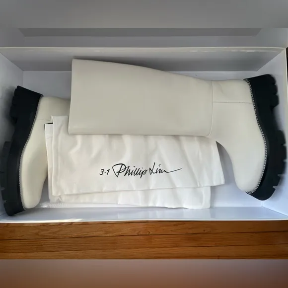 🤍NWT 3.1 Phillip Lim Kate Lug-sole Tube Boots in leather white black, 39, 9 US