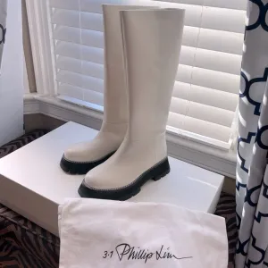 🤍NWT 3.1 Phillip Lim Kate Lug-sole Tube Boots in leather white black, 39, 9 US
