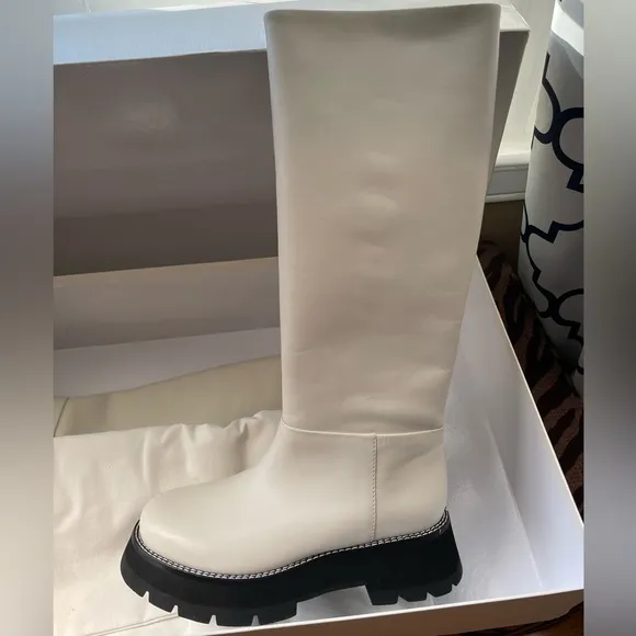 🤍NWT 3.1 Phillip Lim Kate Lug-sole Tube Boots in leather white black, 39, 9 US