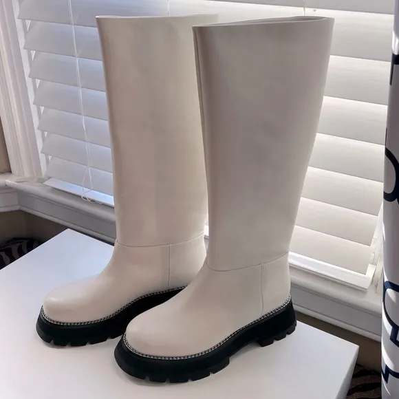 🤍NWT 3.1 Phillip Lim Kate Lug-sole Tube Boots in leather white black, 39, 9 US
