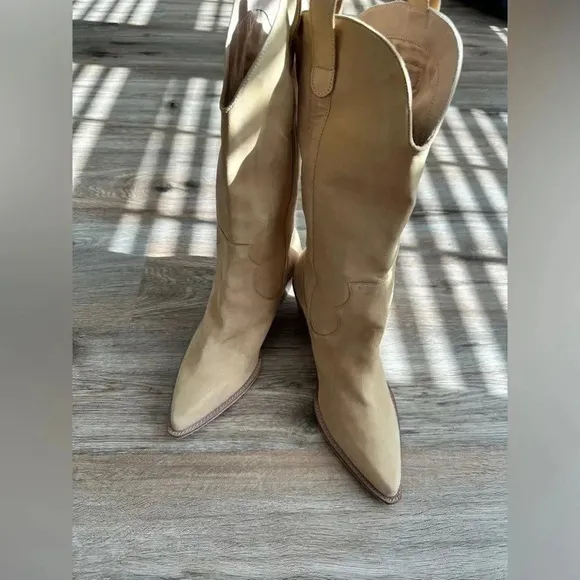 NWT ABLE Cowboy Western Genuine Leather Nubuck Fawn Tan Nude Boots sz 11