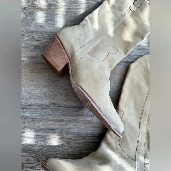 NWT ABLE Cowboy Western Genuine Leather Nubuck Fawn Tan Nude Boots sz 11