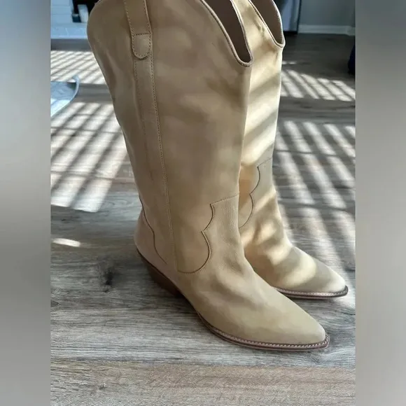 NWT ABLE Cowboy Western Genuine Leather Nubuck Fawn Tan Nude Boots sz 11