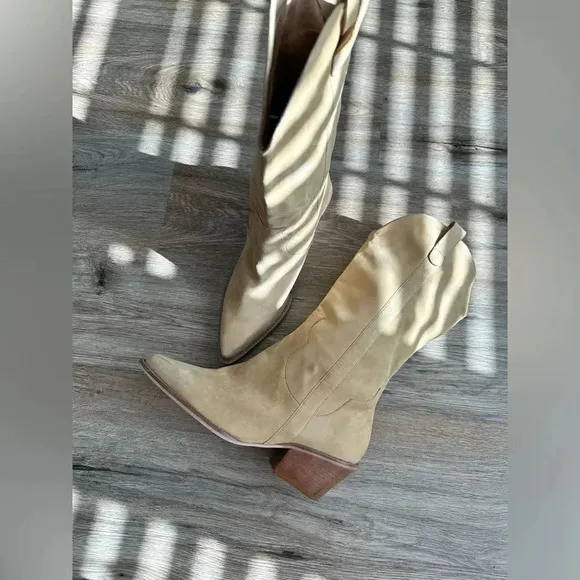 NWT ABLE Cowboy Western Genuine Leather Nubuck Fawn Tan Nude Boots sz 11